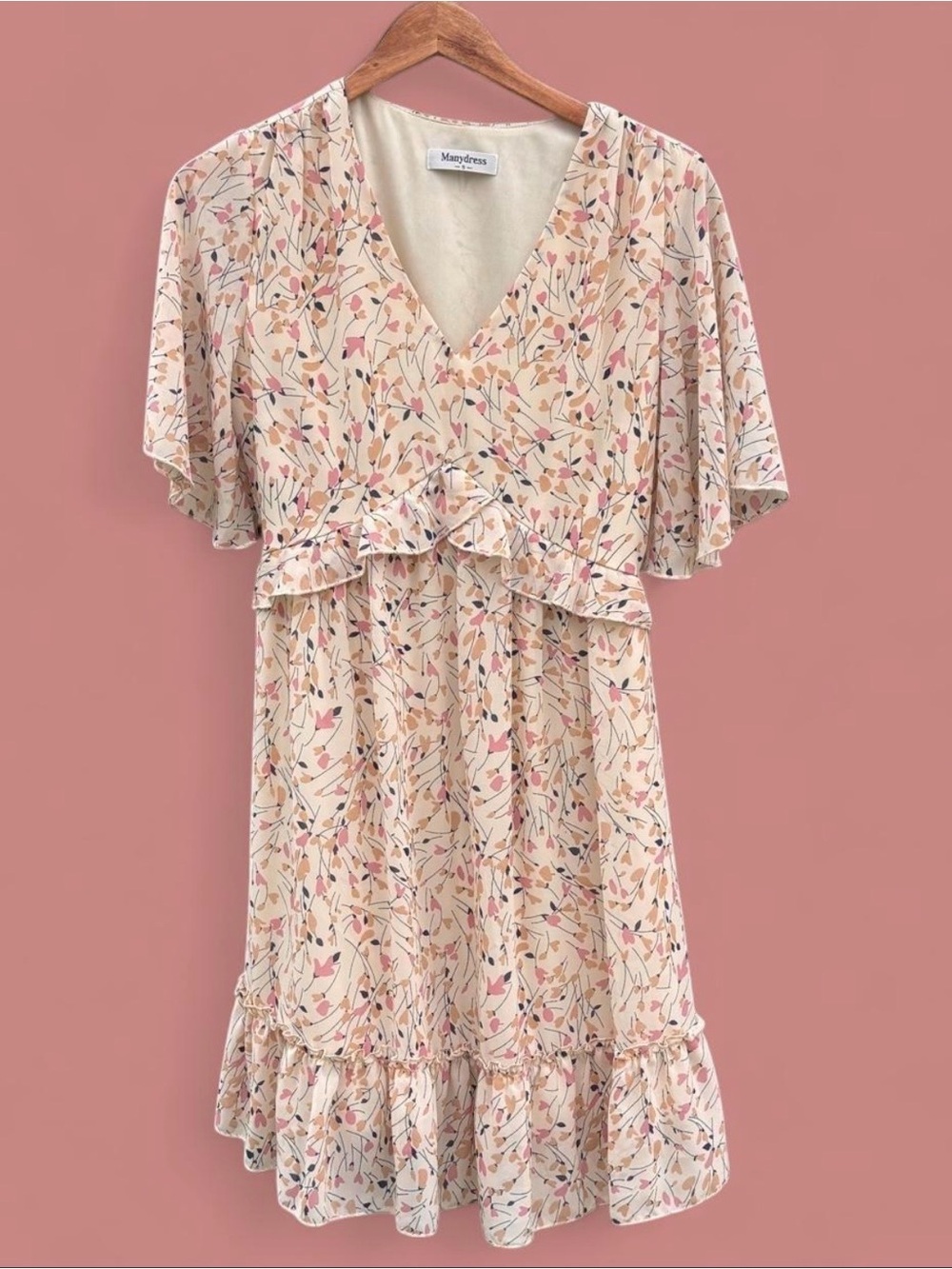Manydress Floral V-Neck Ruffle Mini Dress